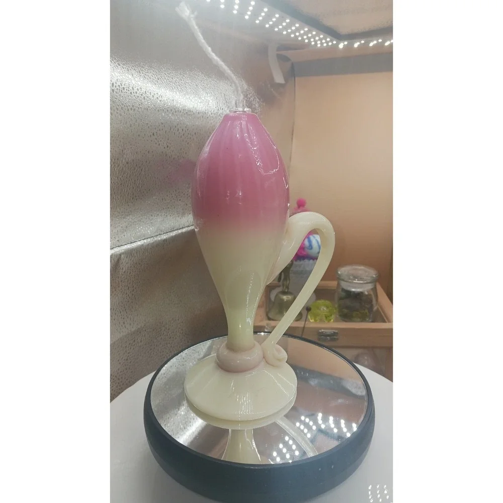 Vintage Pairpoint Burmese URANIUM Glass Whale Oil Lamp with wick